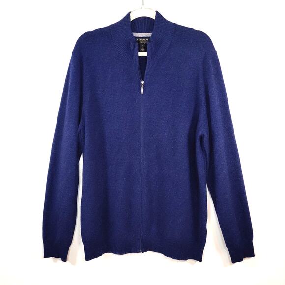Charter Club Other - Cashmere Club Room Full Zip Sweater Navy Mock Neck Men's L